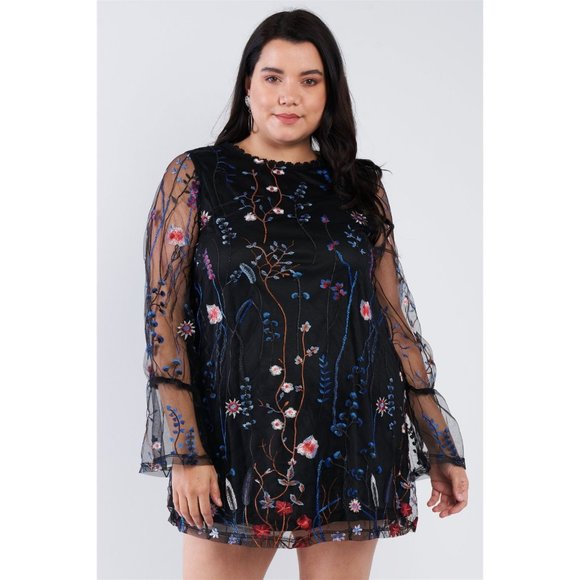 Lace Neck Mini Dress - Picture 1 of 3